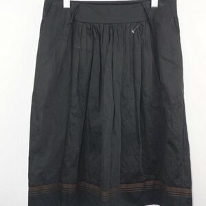 Lida Baday Black Cotton A Line Pleated Trim Skirt